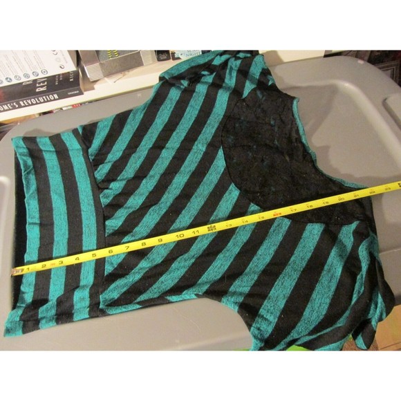 By & By Women's Teal & Black Striped Dolman Short Sleeve Pullover Blouse Size M - Picture 12 of 12